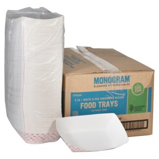 TRAY, PAPER BOARD FOOD 3 LB CLAY COATED WHITE & RED CHECKERED